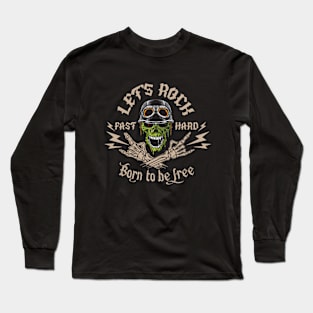 Biker TShirt Men Let's Rock Fast Hard Skull Long Sleeve T-Shirt